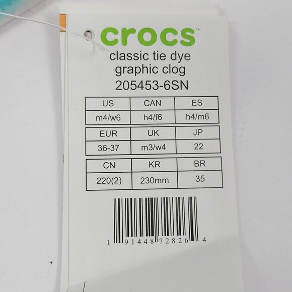 Crocs Classic Tie-Dye Women's Graphic Clogs US Size 6 NWT - Picture 8 of 8